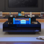 Modern high-gloss coffee table with LED lighting and 2 drawers – Stylish 90x55x41 cm side table with - Image 74