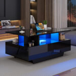 Modern high-gloss coffee table with LED lighting and 2 drawers – Stylish 90x55x41 cm side table with - Image 75