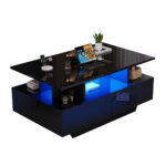 Modern high-gloss coffee table with LED lighting and 2 drawers – Stylish 90x55x41 cm side table with - Image 78