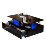 Modern high-gloss coffee table with LED lighting and 2 drawers – Stylish 90x55x41 cm side table with - Image 79