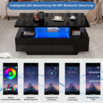 Modern high-gloss coffee table with LED lighting and 2 drawers – Stylish 90x55x41 cm side table with - Image 80