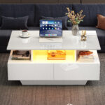 Modern high-gloss coffee table with LED lighting and 2 drawers – Stylish 90x55x41 cm side table with - Image 9