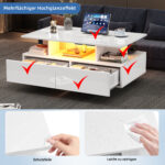 Modern high-gloss coffee table with LED lighting and 2 drawers – Stylish 90x55x41 cm side table with - Image 15