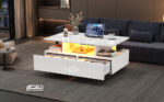 Modern high-gloss coffee table with LED lighting and 2 drawers – Stylish 90x55x41 cm side table with - Image 5