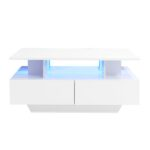 Modern high-gloss coffee table with LED lighting and 2 drawers – Stylish 90x55x41 cm side table with - Image 36