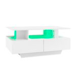Modern high-gloss coffee table with LED lighting and 2 drawers – Stylish 90x55x41 cm side table with - Image 40