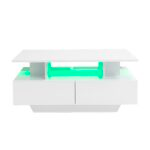 Modern high-gloss coffee table with LED lighting and 2 drawers – Stylish 90x55x41 cm side table with - Image 41
