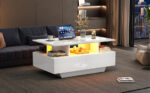 Modern high-gloss coffee table with LED lighting and 2 drawers – Stylish 90x55x41 cm side table with - Image 6