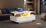 Modern high-gloss coffee table with LED lighting and 2 drawers – Stylish 90x55x41 cm side table with - Image 46