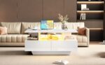 Modern high-gloss coffee table with LED lighting and 2 drawers – Stylish 90x55x41 cm side table with - Image 47