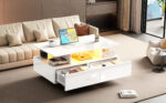 Modern high-gloss coffee table with LED lighting and 2 drawers – Stylish 90x55x41 cm side table with - Image 50