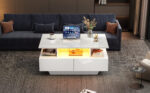 Modern high-gloss coffee table with LED lighting and 2 drawers – Stylish 90x55x41 cm side table with - Image 51