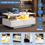 Modern high-gloss coffee table with LED lighting and 2 drawers – Stylish 90x55x41 cm side table with - Image 58