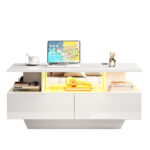 Modern high-gloss coffee table with LED lighting and 2 drawers – Stylish 90x55x41 cm side table with - Image 59