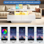 Modern high-gloss coffee table with LED lighting and 2 drawers – Stylish 90x55x41 cm side table with - Image 62