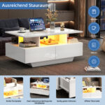 Modern high-gloss coffee table with LED lighting and 2 drawers – Stylish 90x55x41 cm side table with - Image 64