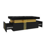 Modern rectangular coffee table with high-gloss top and 2 wooden drawers, LED lighting