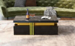 Modern rectangular coffee table with high-gloss top and 2 wooden drawers, LED lighting - Image 12