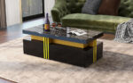Modern rectangular coffee table with high-gloss top and 2 wooden drawers, LED lighting - Image 18