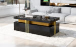 Modern rectangular coffee table with high-gloss top and 2 wooden drawers, LED lighting - Image 19