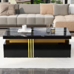 Modern rectangular coffee table with high-gloss top and 2 wooden drawers, LED lighting - Image 22