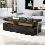 Modern rectangular coffee table with high-gloss top and 2 wooden drawers, LED lighting - Image 23