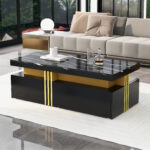 Modern rectangular coffee table with high-gloss top and 2 wooden drawers, LED lighting - Image 24