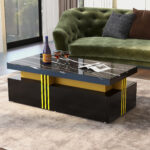Modern rectangular coffee table with high-gloss top and 2 wooden drawers, LED lighting - Image 28