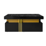 Modern rectangular coffee table with high-gloss top and 2 wooden drawers, LED lighting - Image 3