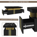 Modern rectangular coffee table with high-gloss top and 2 wooden drawers, LED lighting - Image 32
