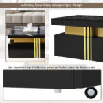 Modern rectangular coffee table with high-gloss top and 2 wooden drawers, LED lighting - Image 35