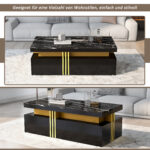 Modern rectangular coffee table with high-gloss top and 2 wooden drawers, LED lighting - Image 37