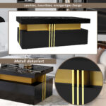 Modern rectangular coffee table with high-gloss top and 2 wooden drawers, LED lighting - Image 39
