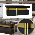 Modern rectangular coffee table with high-gloss top and 2 wooden drawers, LED lighting - Image 40
