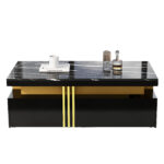 Modern rectangular coffee table with high-gloss top and 2 wooden drawers, LED lighting - Image 41