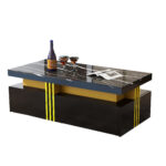 Modern rectangular coffee table with high-gloss top and 2 wooden drawers, LED lighting - Image 47