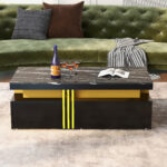 Modern rectangular coffee table with high-gloss top and 2 wooden drawers, LED lighting - Image 64