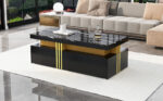 Modern rectangular coffee table with high-gloss top and 2 wooden drawers, LED lighting - Image 65
