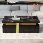 Modern rectangular coffee table with high-gloss top and 2 wooden drawers, LED lighting - Image 68