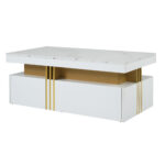 Modern rectangular coffee table with high-gloss top and 2 wooden drawers, LED lighting - Image 11