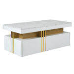 Modern rectangular coffee table with high-gloss top and 2 wooden drawers, LED lighting - Image 15