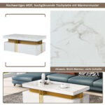 Modern rectangular coffee table with high-gloss top and 2 wooden drawers, LED lighting - Image 17