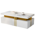 Modern rectangular coffee table with high-gloss top and 2 wooden drawers, LED lighting - Image 20