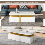 Modern rectangular coffee table with high-gloss top and 2 wooden drawers, LED lighting - Image 28