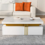 Modern rectangular coffee table with high-gloss top and 2 wooden drawers, LED lighting - Image 3