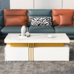 Modern rectangular coffee table with high-gloss top and 2 wooden drawers, LED lighting - Image 36