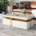 Modern rectangular coffee table with high-gloss top and 2 wooden drawers, LED lighting - Image 4