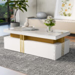 Modern rectangular coffee table with high-gloss top and 2 wooden drawers, LED lighting - Image 41