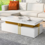 Modern rectangular coffee table with high-gloss top and 2 wooden drawers, LED lighting - Image 42