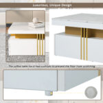 Modern rectangular coffee table with high-gloss top and 2 wooden drawers, LED lighting - Image 44